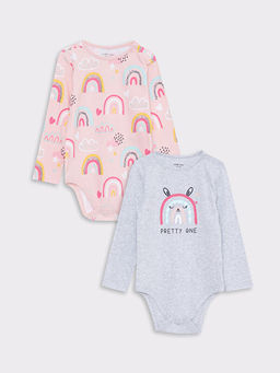 Bisiklet Yaka Uzun Kollu Bask?l? K?z Bebek ??t??tl? Body 2li