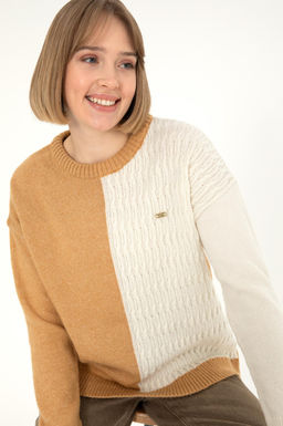 Женский свитер светло-коричневого цвета с круглым вырезом меланжевого цвета Неожиданная скидка в корзине - U.s. polo assn фото 3