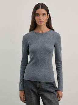 Базовый лонгслив в риб из хлопка / Zarina  фото 2