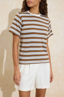 Mavi Cizgili Regular/Normal Kal?p K?sa Kollu Tok %100 Pamuk Vatkal? Orme T-Shirt TWOSS26TS00031