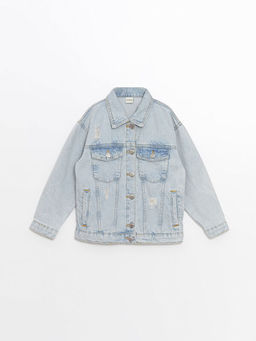 Basic Uzun Kollu K?z ?ocuk Jean Ceket