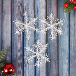 Цена за 11 шт. Ёлочные игрушки набор 3 шт. Зимнее волшебство. Снежинка - пушинка, d=10 см, белый