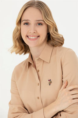 Женская базовая рубашка песочного цвета с длинным рукавом - U.s. polo assn фото 9