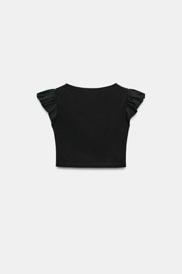 CAMISETA MANGA CORTA VOLANTES / Negro