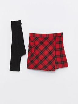 Beli Lastikli Ekose K?z ?ocuk ?ort Etek ve K?lotlu ?orap - Waikiki фото 3