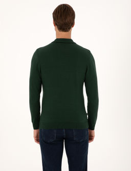Koyu Ye_il Slim Fit Polo Yaka Basic Triko Kazak