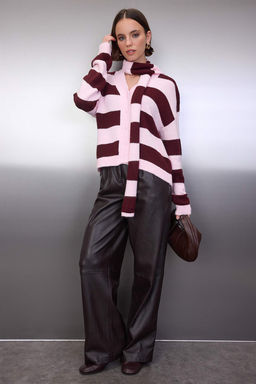 Pembe Sal Detayl? Yumusak Dokulu Oversize V Yaka Triko H?rka TWOAW26HI00278 - Trendyolmilla фото 2