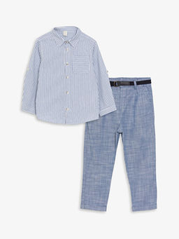 Uzun Kollu Erkek Bebek G?mlek ve Kemerli Pantolon 2li Tak?m