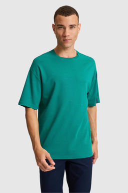 Erkek Koyu Ye_il Comfort Fit Bisiklet Yaka Ti__rt