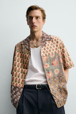 CAMISA RELAXED FIT ESTAMPADO PATCHWORK / Ocre - Zara фото 5