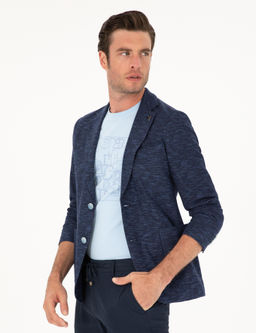 Темно-синяя приталенная куртка из смесового хлопка