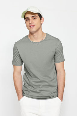 Gri Slim/Dar Kesim %100 Pamuklu Basic Bisiklet Yaka T-Shirt TMNSS19BO0001
