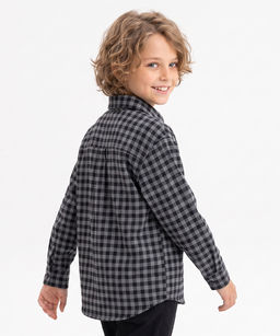 Рубашка для мальчика в клетку 33-82206 черная клетка - Mini maxi фото 3