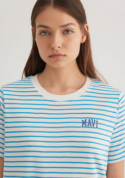 Mavi Logo Bask?l? Mavi Cizgili Tisort фото 5