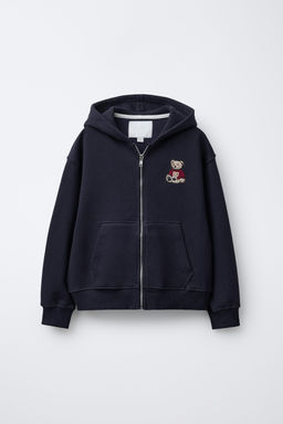 EMBROIDERED BEAR ZIP-UP SWEATSHIRT