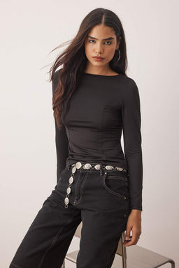Siyah Fitted/Vucuda Oturan Uzun Kollu Kay?k Yaka Esnek Orme Bluz TWOAW26BZ00108