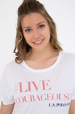 Kad_n Beyaz Bisiklet Yaka Ti__rt