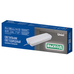 ULR-E51-10W/4000K WHITE ВЫХОД/EXIT S01 Светильник светодиодный аварийного освещения, влагозащищенный, IP65. Белый свет (4000K). Встроенный аккумулятор. Корпус белый. ТМ Uniel