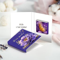 Цена за 2 шт Мини-открытка "Для тебя (фиолетовый цветок с золотом)"