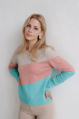 Джемпер колор блок в цвете тиффани-пудра-беж - Martichelli фото 16