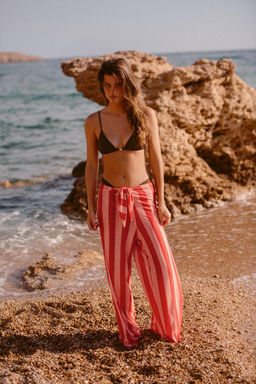 PANTAL?N PAREO TUL ESTAMPADO RAYAS / Rojo / Coral
