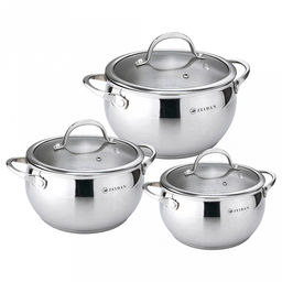 "Zeidan" Набор кастрюль из нержавеющей стали 3 штуки: 2,1л д16см, 2,9л д18см, 3,8л д20см; стеклянная крышка с металлической окантовкой, 3-х слойное капсулированное дно, комбинированная полировка снаружи, матовая полировка внутри, подарочная коробка (