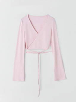 Джемпер спортивный женский розовый укороченный на завязках