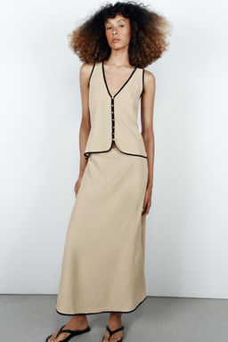 VESTIDO MIDI VIVOS CONTRASTE / Beige claro