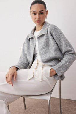 Gri Polo Yaka Inci Detayl? Genis Kal?p Triko H?rka TWOAW26HI00159