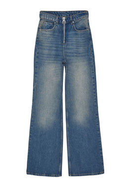 TRENDYOLMILLA Mavi More Sustainable Soluk Efekt Vintage Fermuar Detayl? Yuksek Bel Wide Leg Jeans TWOAW24JE00315