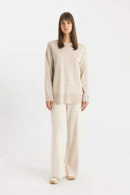 Relax Fit Triko Pantolon Basic Duz Beli Lastikli Genis Paca