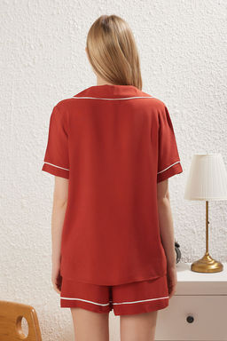 Trendyolmilla Ekru Kalp Nak?sl? Biyeli Viskon Sortlu Dokuma Pijama Tak?m? THMSS25PT00225 фото 5