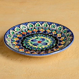 Набор чайный Риштанская керамика, 4 предмета: чайник 700 мл, 2 пиалы d=9.5 см, тарелка d=17 см, синий