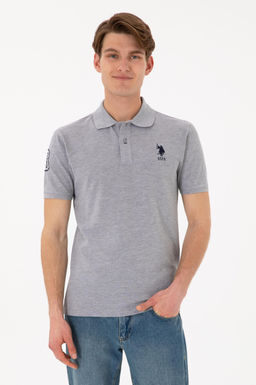 Erkek Slim Fit Polo Yaka Gri Melanj Basic Ti__rt Sepette S_rpriz _ndirim