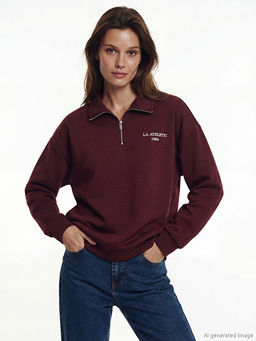 Dik Yaka Nak??l? Oversize Kad?n Sweatshirt Tunik