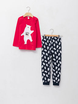 Bisiklet Yaka Bask?l? Uzun Kollu K?z ?ocuk Pijama Tak?m?