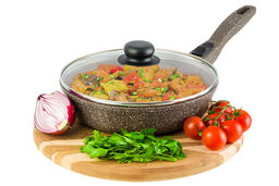 Сковорода глубокая 22 см ГАРМОНИЯ ВКУСА Коричневый опал С КРЫШКОЙ ф22, с/р,43*23*10,5 см - Elan gallery фото 3