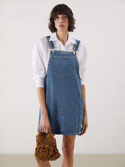 Kare Yaka Kad?n Jean Salopet Elbise