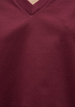 Pamuklu Merserize V Yaka Bordo Basic Tisort - Mavi фото 6