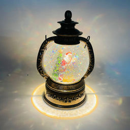 Новогодний декор Лампа стекло - Санта Клаус с елкой 20 см (арт. 7088G)