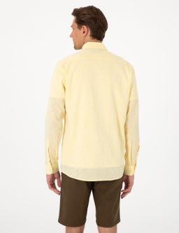 Рубашка Pierre Cardin Regular Fit желтая с льном