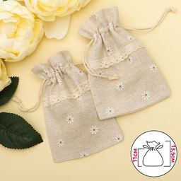 Цена за 50 шт. Мешочек подарочный Лён с ромашкой 10x13,5, цвет кремовый