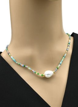 Чокер на леске из циркона кубик 2мм цв.зелено-голубой, 37см