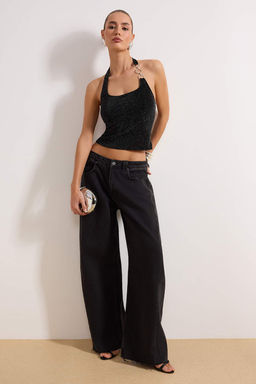 Siyah Par?lt?l? Kare Yaka Aksesuarl? Orme Party Bluz TPRSS26BZ00038