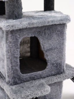 Домик для кошек с когтеточкой, квадратный, этажи 33 х 40 х 103 см, ковролин , серая