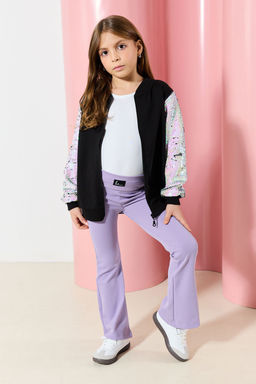 Lila Duz/Basic Flare/Ispanyol Paca K?z Cocuk Esnek Orme Tayt TKDSS24TA00007