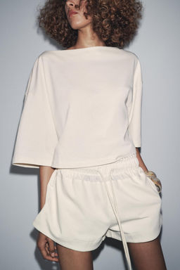 BOAT NECK COTTON T-SHIRT - Zara фото 2