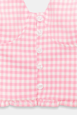 TOP CROP VOLANTE CUADRO VICHY / Rosa