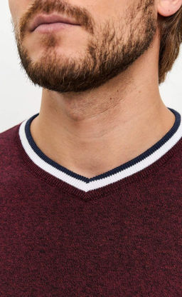 Пуловер однотонный мужской с V-образной горловиной F021-15-0046 bordo melange - Fine joyce фото 5