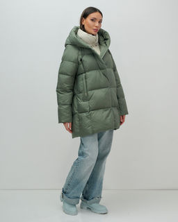 Куртка двубортная женская зимняя с капюшоном цвета хаки 7736Kh Бренд: Visdeer  фото 5